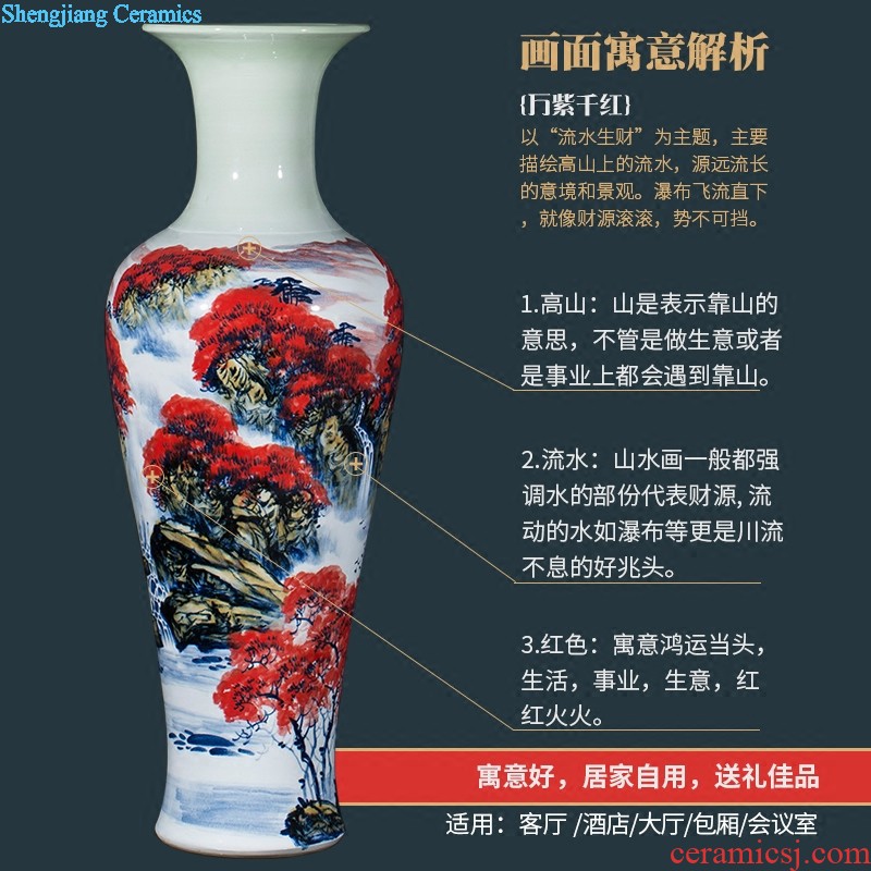 Jingdezhen ceramics hand-painted quiver big vase furnishing articles sitting room floor decoration painting scroll cylinder decoration