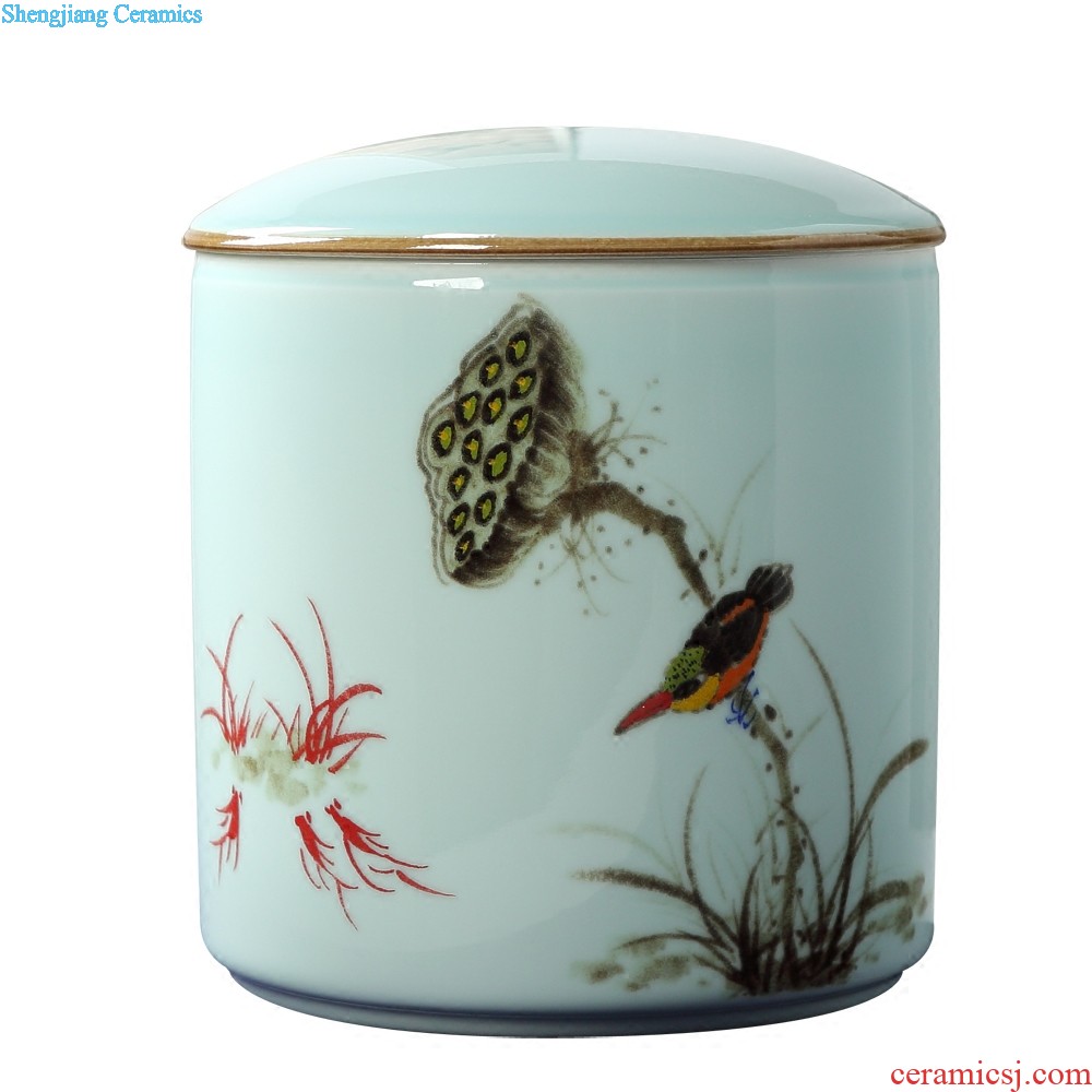 Jingdezhen ceramics furnishing articles Antique hand-painted porcelain youligong puer tea caddy storage jar size