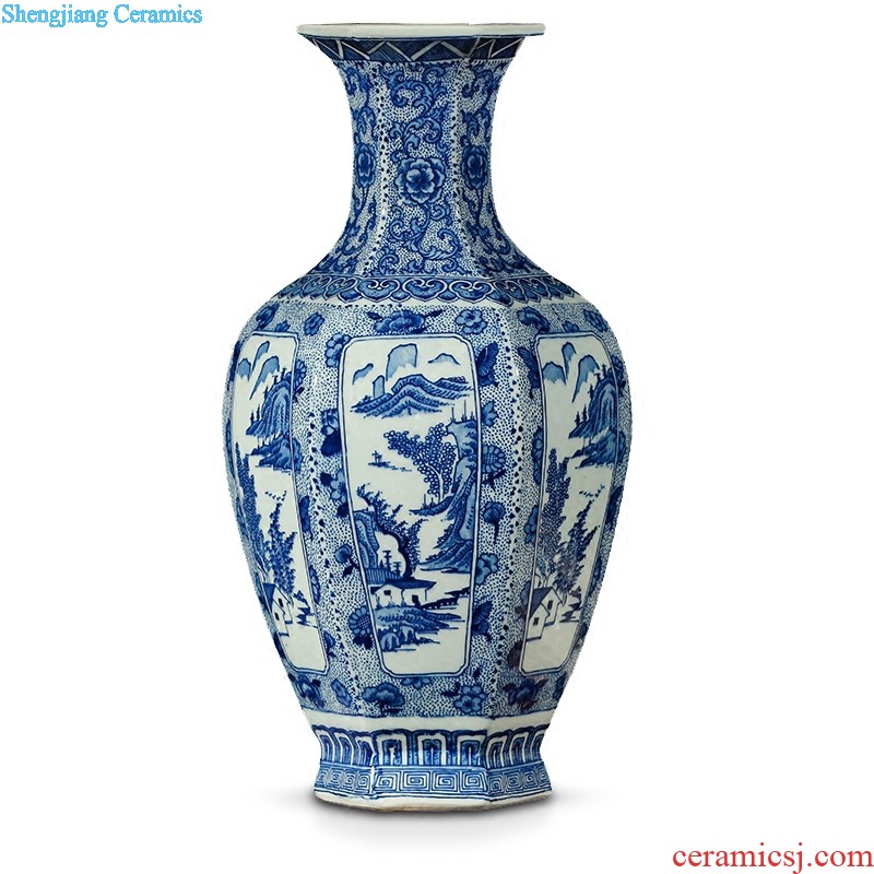 Jingdezhen ceramics vase of large blue and white landscape place to live in the hotel Chinese style living room decoration