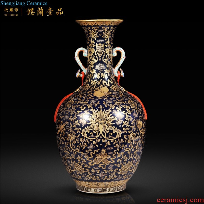 Jingdezhen imperial kiln chinaware imitation qing qianlong yellow medallion in pastel landscape pattern vase sitting room adornment is placed