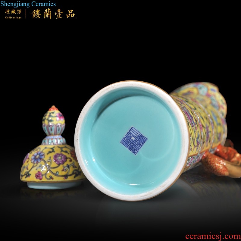 Jingdezhen imperial kiln chinaware imitation kangxi alum red paint dragon grain long-necked vase the celestial sphere sitting room collection furnishing articles