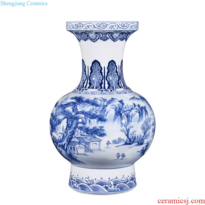 Jingdezhen blue and white dragon ceramics imitation qing qianlong ears big vase Chinese style living room home furnishing articles