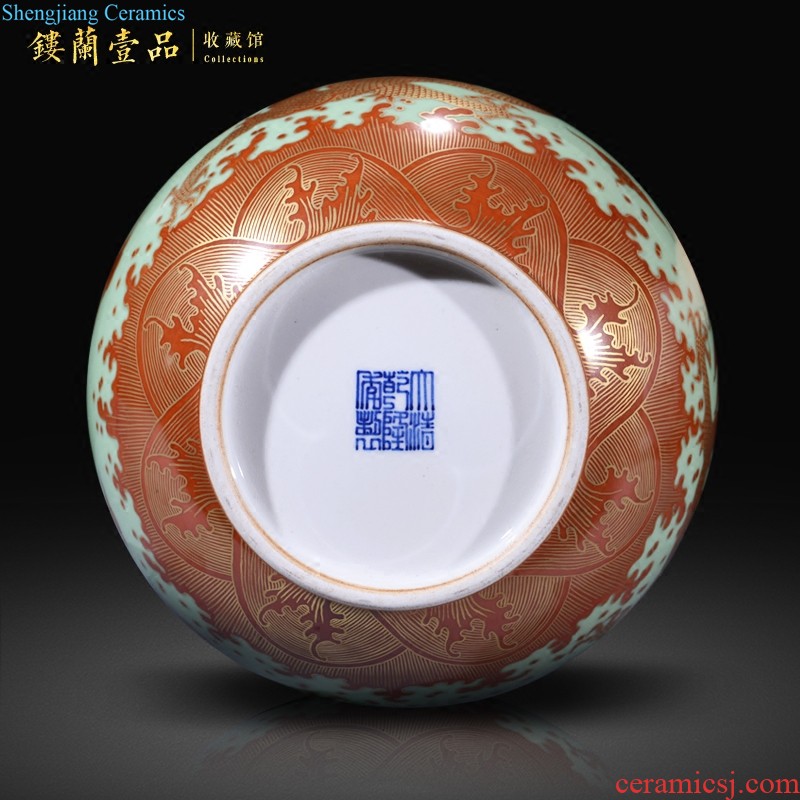 Jingdezhen ceramics imitation qing qianlong pea green paint dragon gall bladder vases, new Chinese style household adornment sitting room