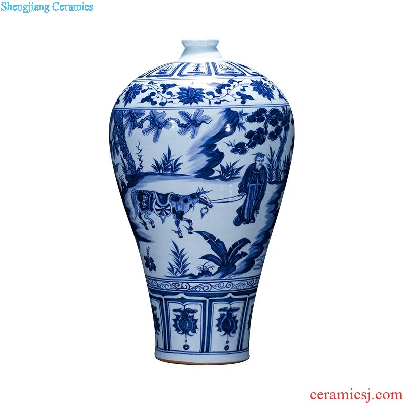 Jingdezhen blue and white porcelain vase antique hand-painted ceramics bound branch lotus new Chinese style household rich ancient frame is placed in the living room