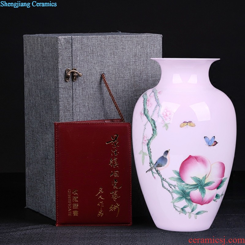 Jingdezhen hand-painted famille rose porcelain vase flower arranging place to live in lotus pond clear New Chinese style living room decoration