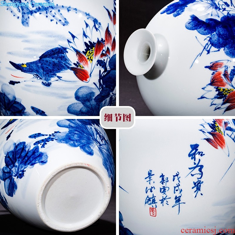 Jingdezhen ceramic hand-painted large blue and white porcelain vase Lin He spring sitting room adornment TV setting wall furnishing articles