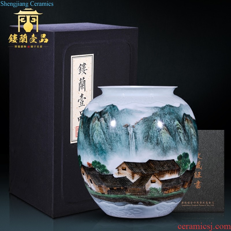 Jingdezhen ceramics hand-painted colors flower vase brocade prosperous Chinese style household bedroom decorative furnishing articles