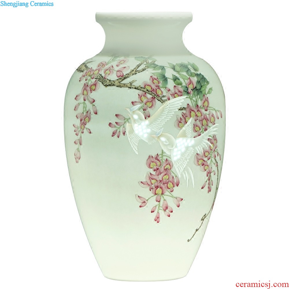 Jingdezhen hand-painted enamel vase large blooming flowers sitting room of Chinese style household adornment ceramics furnishing articles