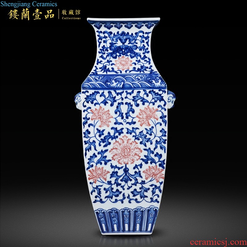 Jingdezhen ceramics hand-painted famille rose flower vase sitting room of Chinese style household decorations collection TV ark furnishing articles