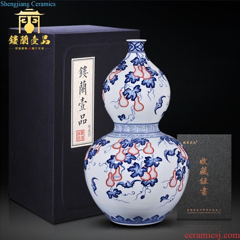 Jingdezhen ceramic imitation qing qianlong red powder enamel with double-sided dress sitting room adornment is placed on the vase