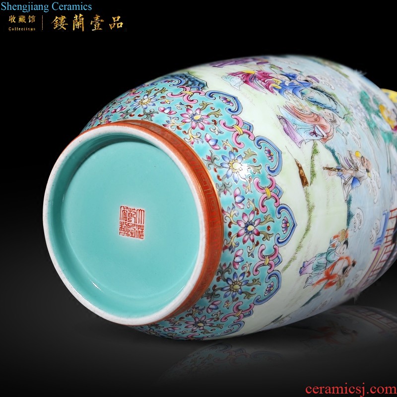 Jingdezhen ceramic imitation qing qianlong emperor kiln pea green to medallion landscape poem collection of vase sitting room adornment is placed