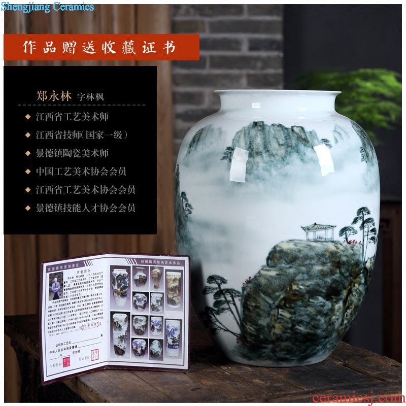 Jingdezhen ceramics vase hand-painted pastel landscape big wax gourd bottle New Chinese style living room porch crafts