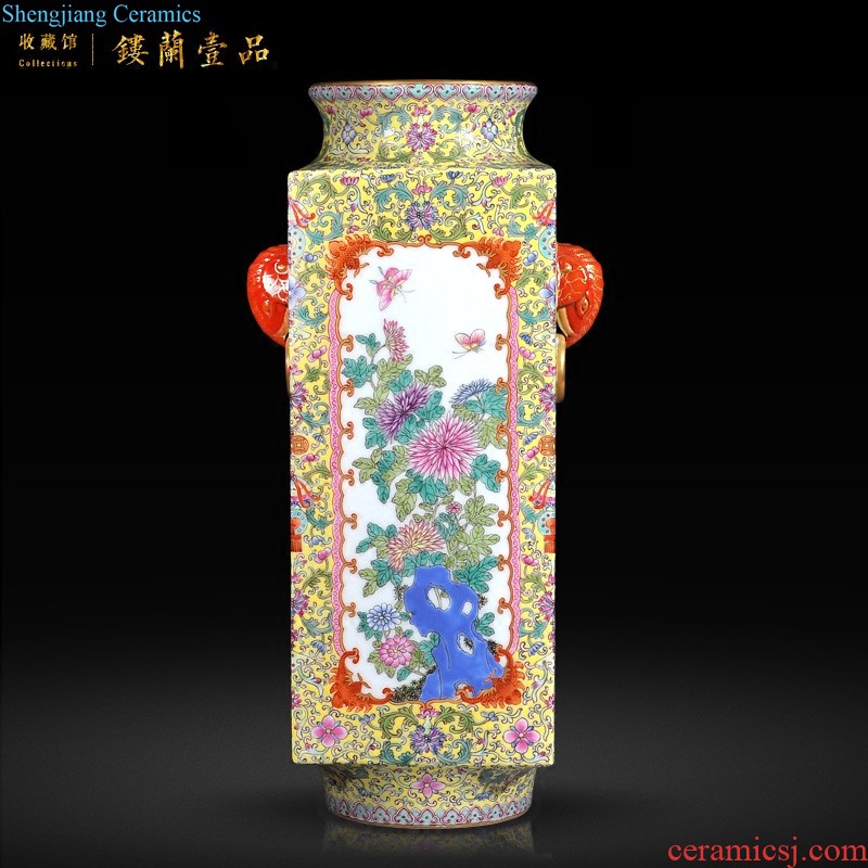 Imperial kiln jingdezhen ceramics high imitation qianlong pastel peach sitting room adornment grain vase collection nine home furnishing articles