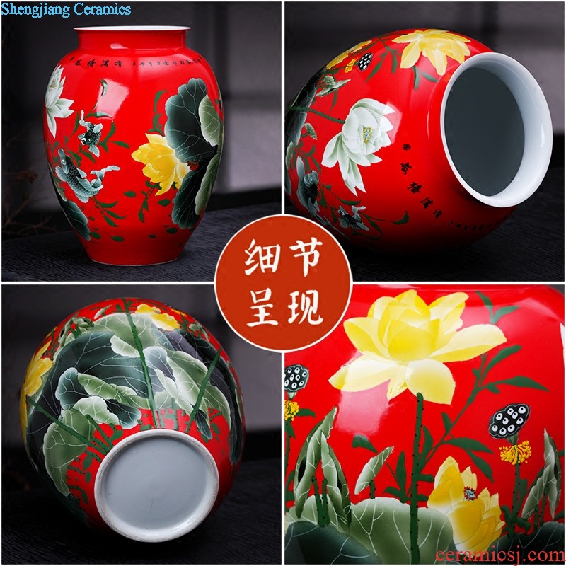 Jingdezhen ceramic vases, furnishing articles Hand painted lotus flower implement new Chinese style household sitting room porch decoration