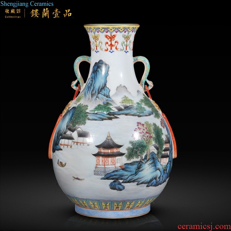 Jingdezhen ceramics Imitation qing qianlong pastel steak floral sanduo grain three bottles The sitting room adornment is placed