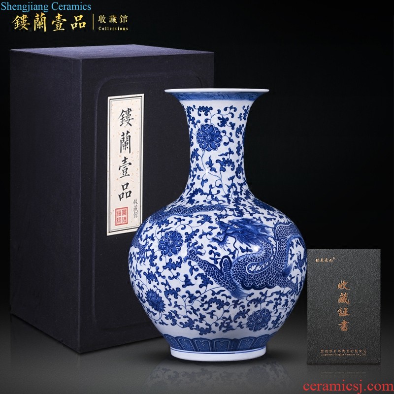 Jingdezhen ceramics imitation qing qianlong blue-and-white ssangyong bottle of new Chinese style household adornment flower arranging collection furnishing articles