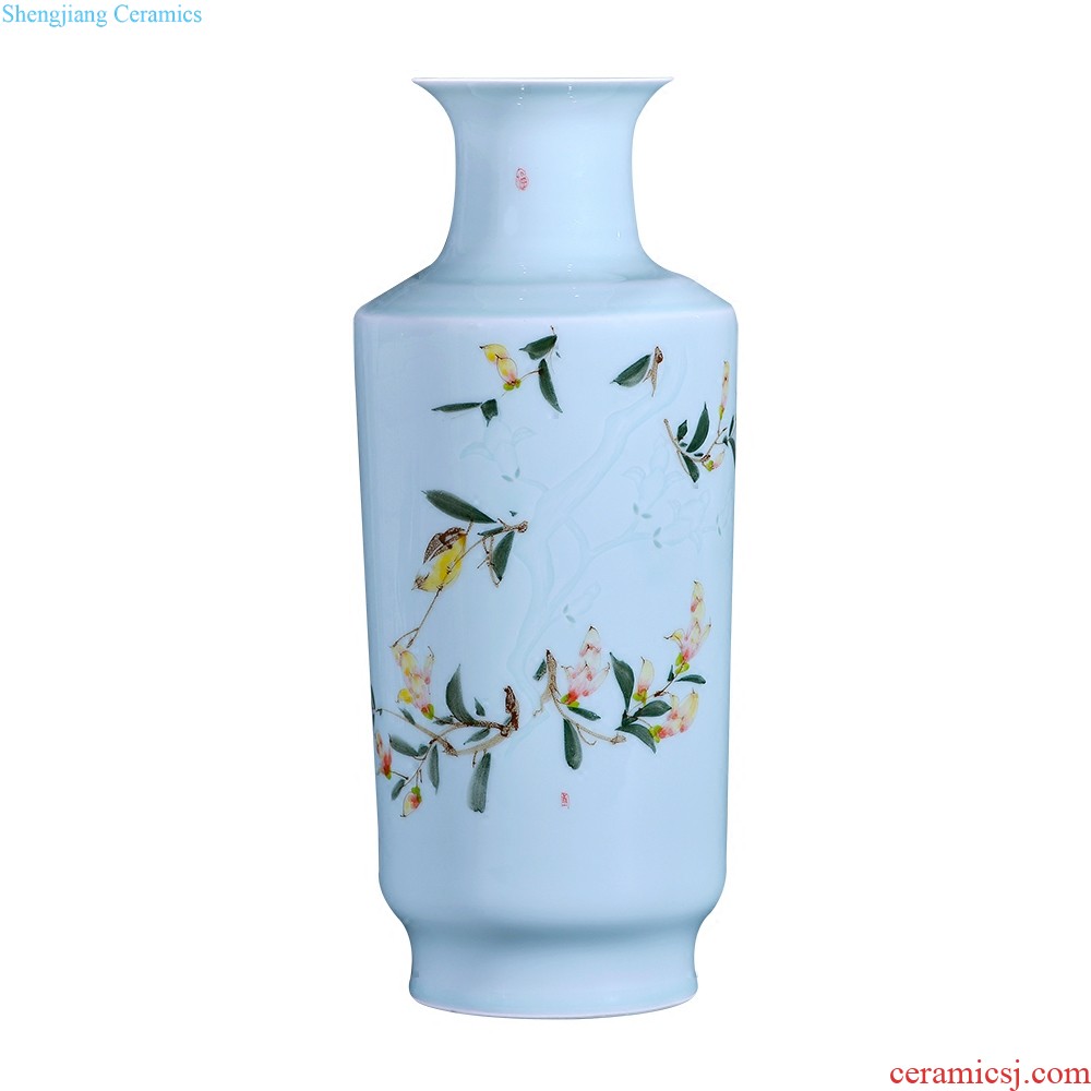 Jingdezhen ceramics half knife mud under the glaze color hand-painted green glaze vase bamboo reports of contemporary and contracted household adornment