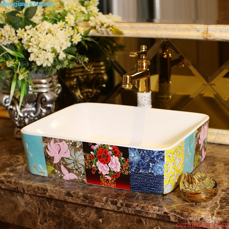 Post, neat square on the art of jingdezhen ceramic bowl lavatory sink basin peony square yellow gold