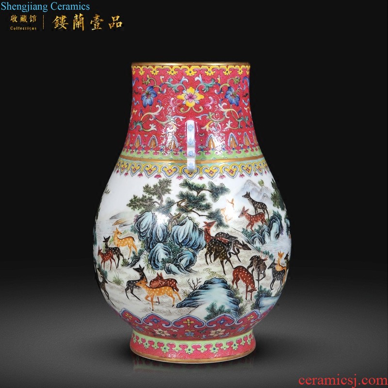 Jingdezhen ceramics imitation qing jiaqing emperor kiln alum red paint branch receptacle bats vase sitting room adornment is placed