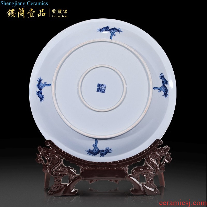 Antique porcelain of jingdezhen ceramics bound lotus flower big new Chinese style household hang dish plate hanging rich ancient frame furnishing articles