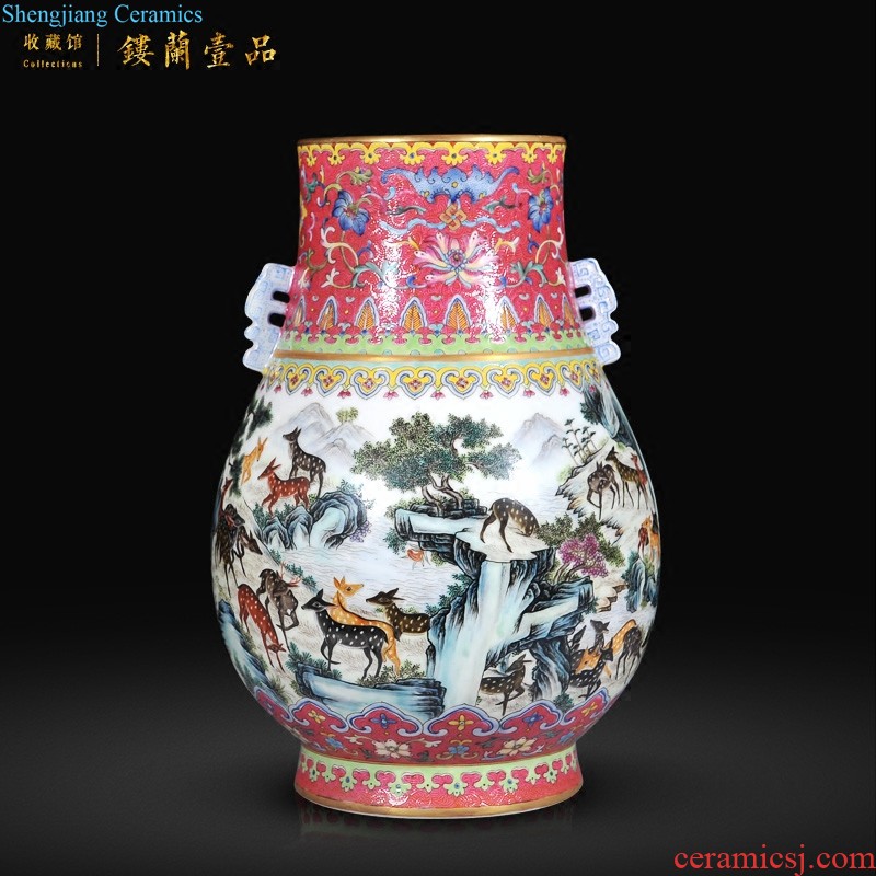 Jingdezhen ceramics imitation qing jiaqing emperor kiln alum red paint branch receptacle bats vase sitting room adornment is placed