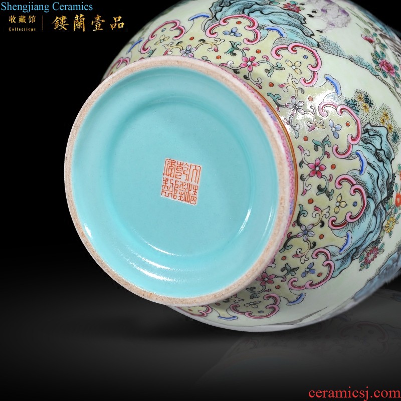 Jingdezhen ceramic imitation qing qianlong emperor kiln enamel colour green, which flower blue lines gall bladder sitting room adornment is placed in the rolling