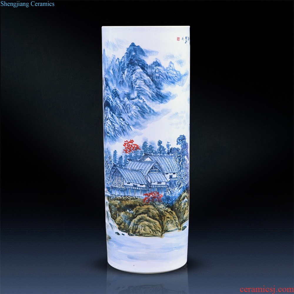 Famous master of jingdezhen ceramics hand-painted color TV sitting room adornment ark furnishing articles under glaze blue and white porcelain vase