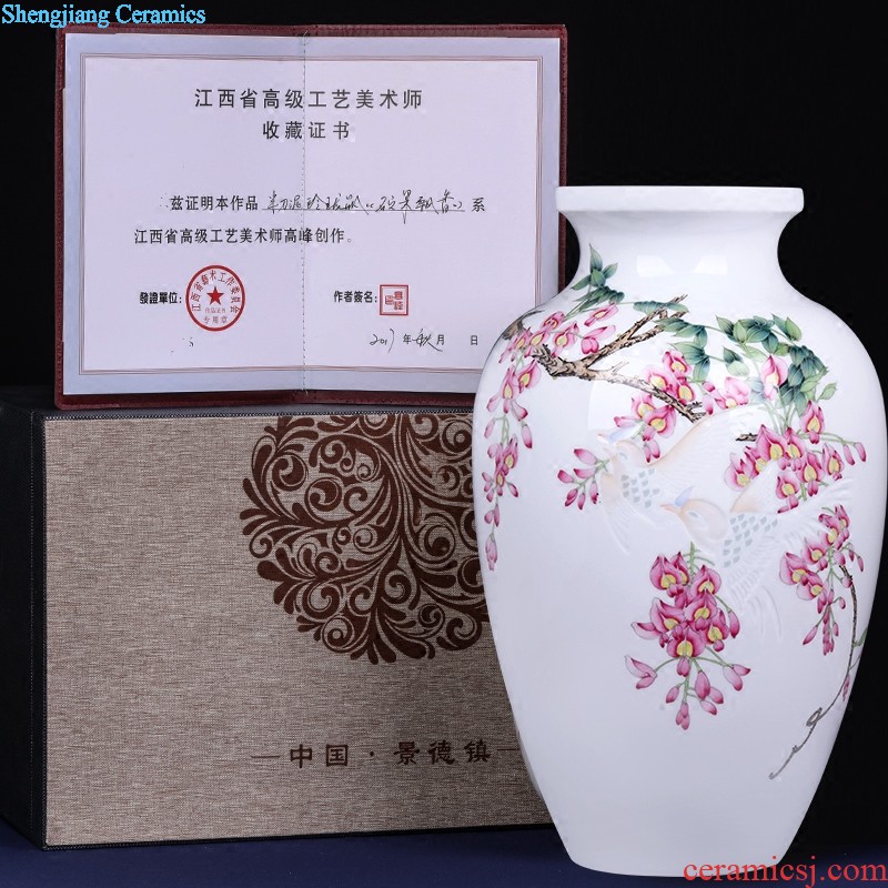 Jingdezhen hand-painted enamel vase large blooming flowers sitting room of Chinese style household adornment ceramics furnishing articles