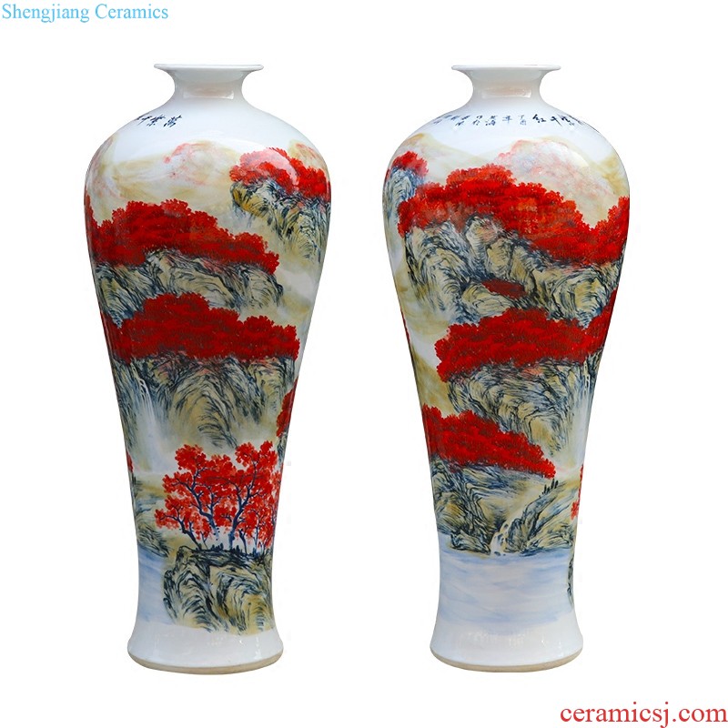 Jingdezhen ceramic vase landing large landscape hand-painted porcelain Chinese sitting room place hotel decoration