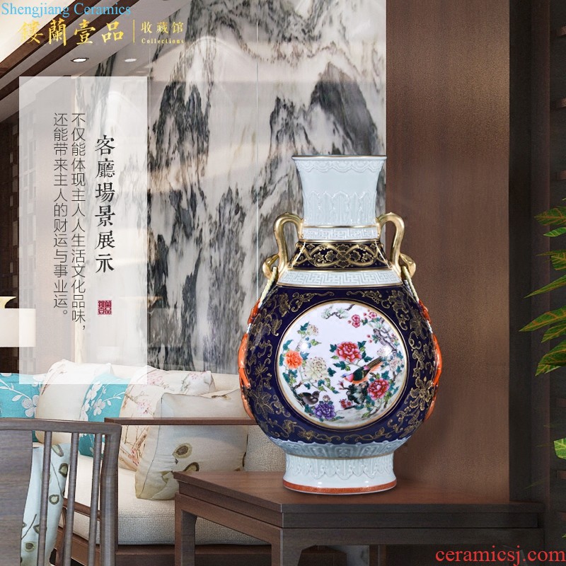 Jingdezhen ceramics imitation qing qianlong blue tie up lotus flower dragon plum bottle home sitting room decorative furnishing articles