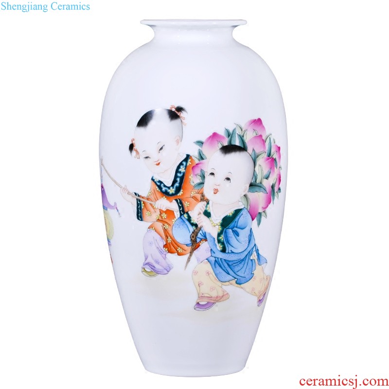 Jingdezhen ceramic high copy qianlong blue tie up lotus flower pattern painting and calligraphy cylinder new Chinese style living room vase collection furnishing articles