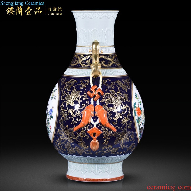 Jingdezhen ceramics imitation qing qianlong blue tie up lotus flower dragon plum bottle home sitting room decorative furnishing articles