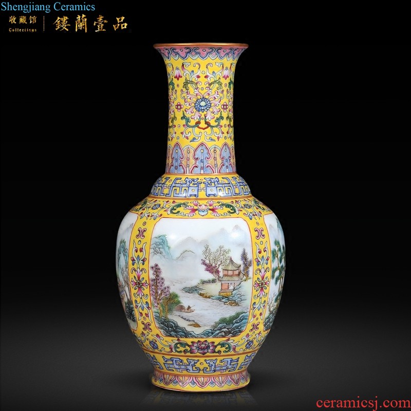 Jingdezhen imperial kiln chinaware archaize kangxi alum gold medallion red flower on celestial flower vase collection furnishing articles