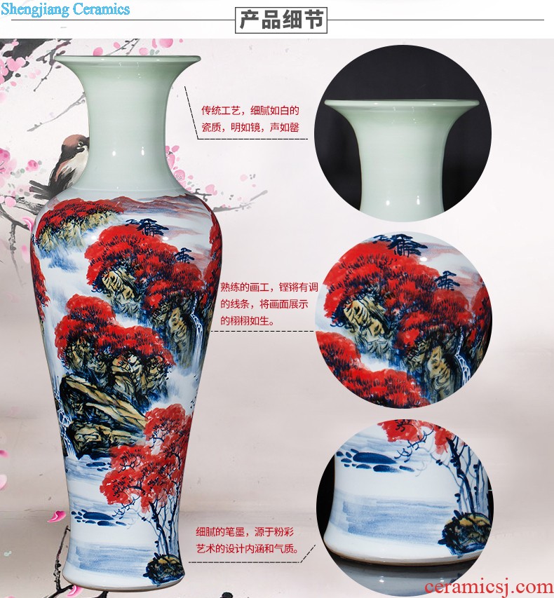 Jingdezhen ceramics hand-painted quiver big vase furnishing articles sitting room floor decoration painting scroll cylinder decoration