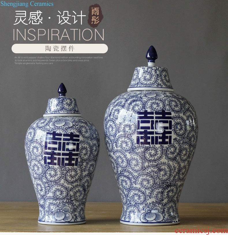 Rain tong home |/blue and white porcelain is the plum flower drum marriage room multi-functional furnishing articles furnishing articles ornaments of jingdezhen ceramics