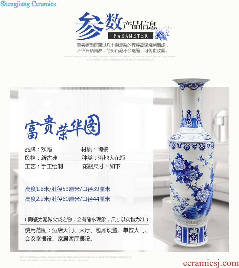 Jingdezhen ceramics hand-painted guest-greeting pine high landing craft large blue and white porcelain vase sitting room hotel decoration furnishing articles