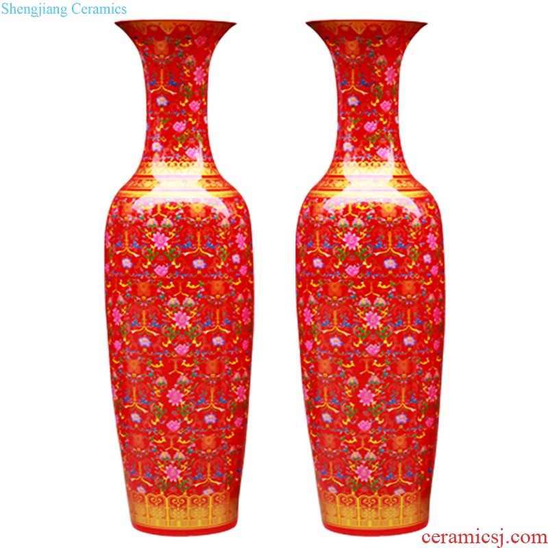 Jingdezhen ceramic hand-painted sitting room adornment is placed high quiver of large red vase word calligraphy and painting scroll cylinder