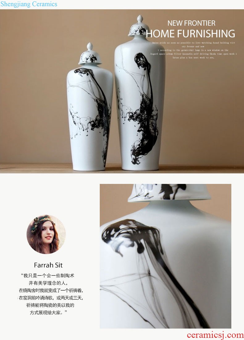 Jingdezhen ceramic furnishing articles hand-painted thick bamboo bird cover ceramic pot villa decoration floor vase