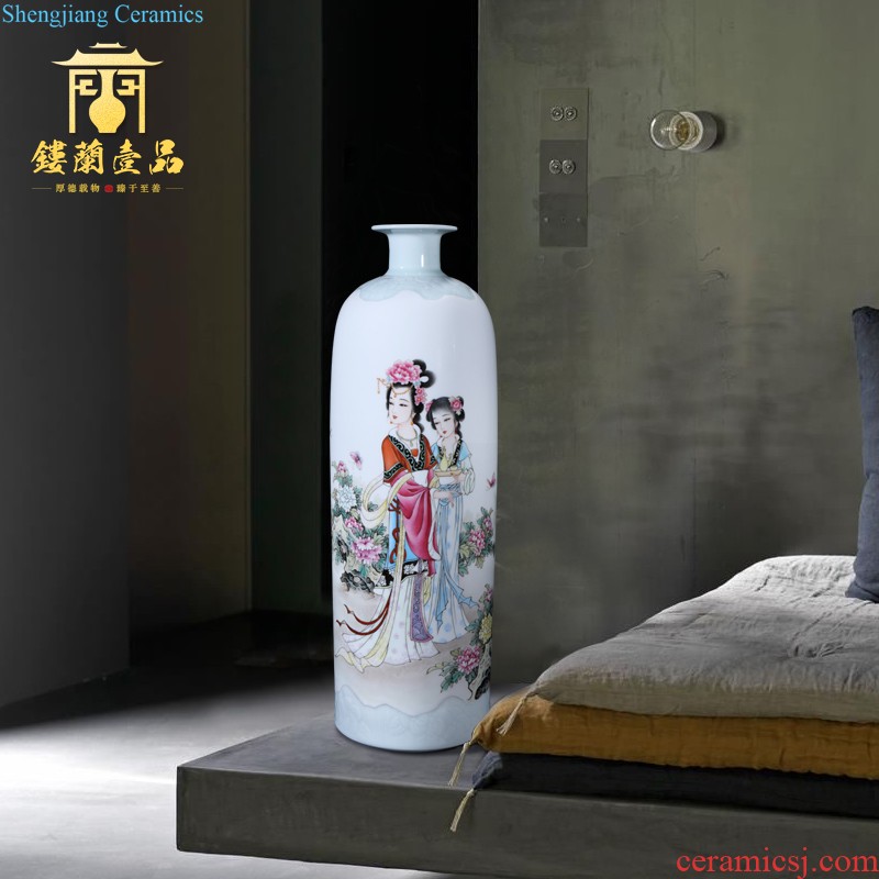 Jingdezhen ceramics hand-painted pastel big vase drunken beauty Chinese TV ark home sitting room adornment is placed