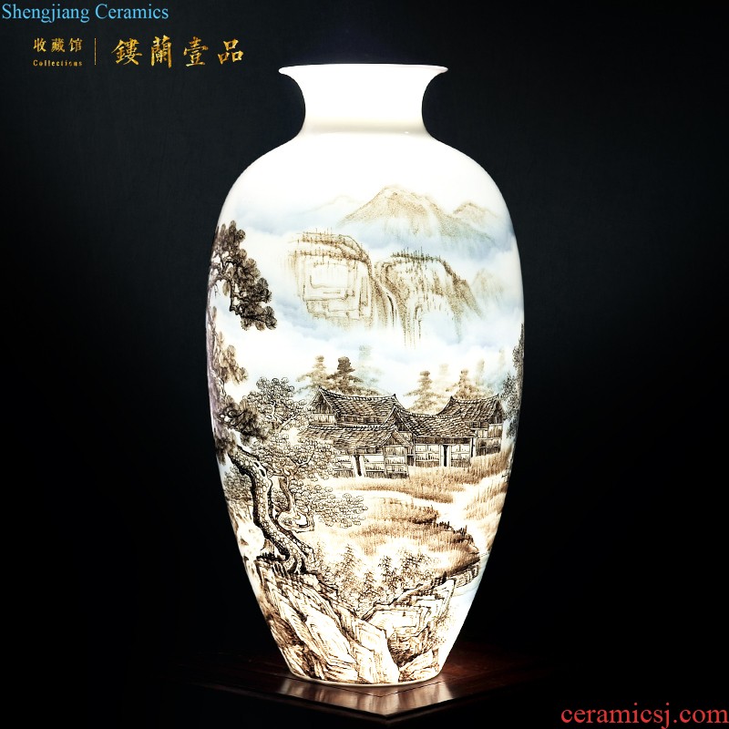 Jingdezhen ceramics Famous master hand painted blue and white porcelain vase Songshan cold spring The sitting room adornment is placed