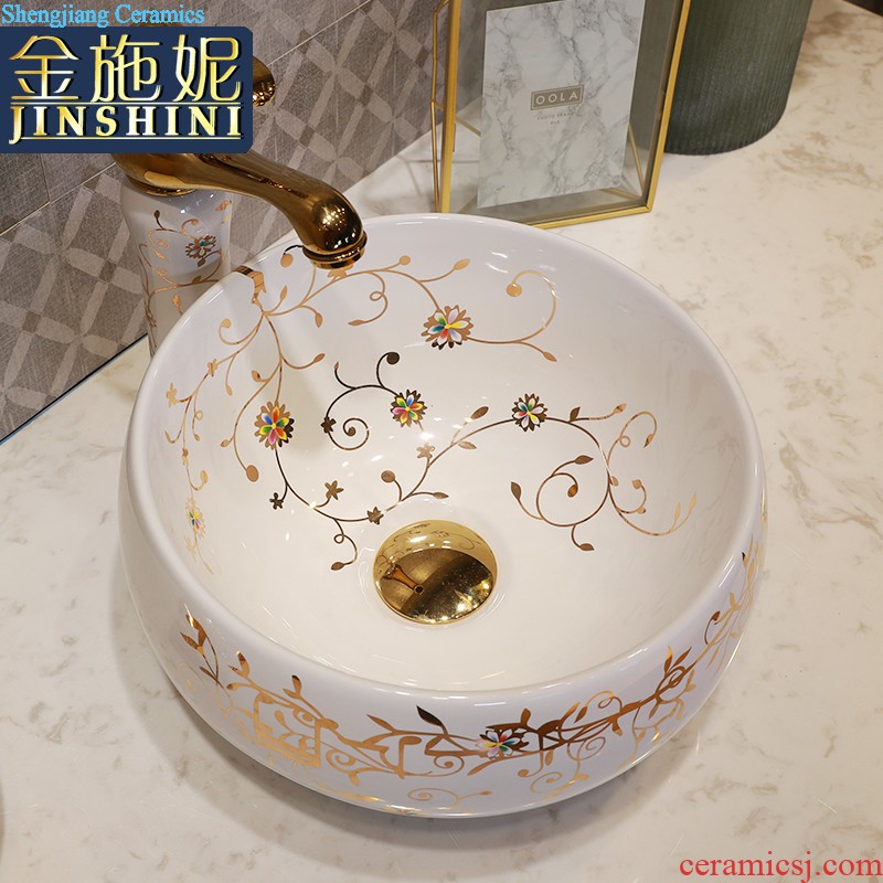 Gold cellnique stage basin circular jingdezhen ceramic lavatory toilet lavabo modern European sculpture gentoo