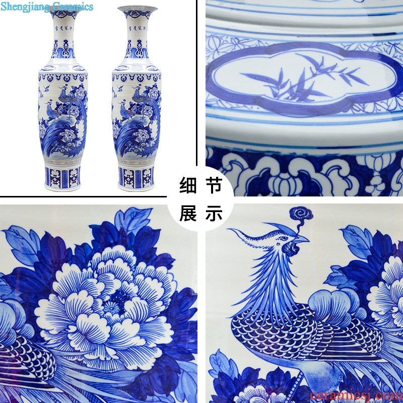 Jingdezhen ceramics hand-painted guest-greeting pine high landing craft large blue and white porcelain vase sitting room hotel decoration furnishing articles