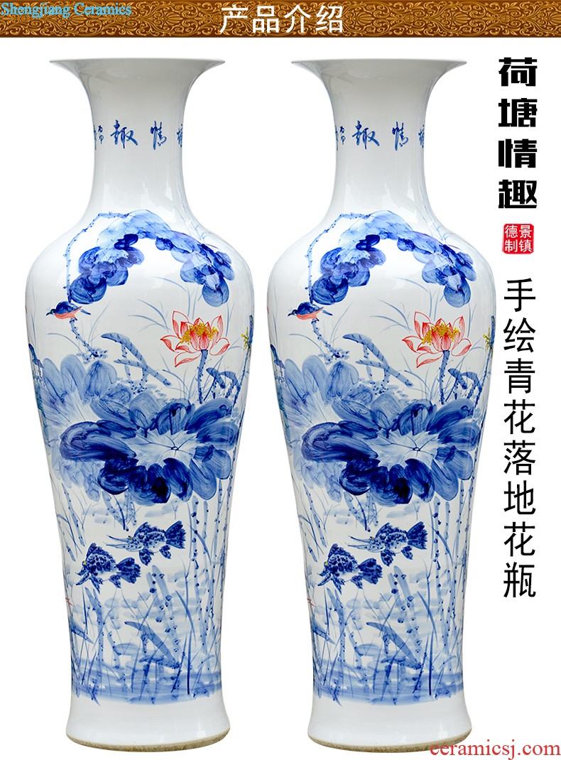 Jingdezhen ceramics by hand draw lotus flower vase furnishing articles sitting room of Chinese style household rich ancient frame flower decorations