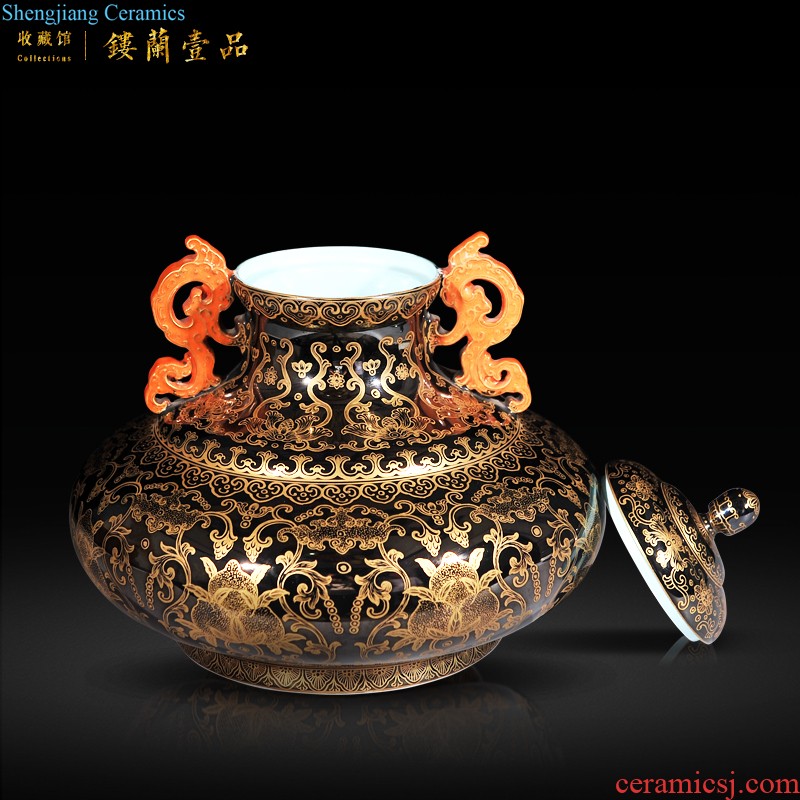 Imperial kiln jingdezhen ceramics high imitation qianlong yellow rolling road branch pattern mei bottles of the sitting room decorate household furnishing articles