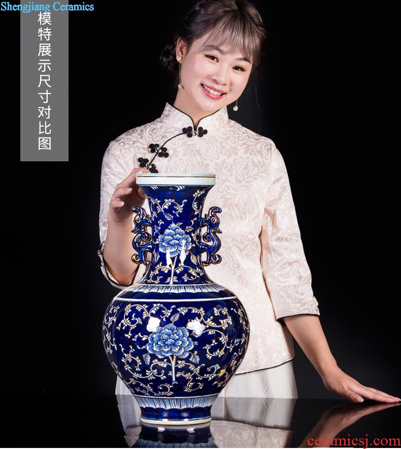 Jingdezhen ceramics vase the colour blue glaze decorations rich ancient frame place large new Chinese style living room office