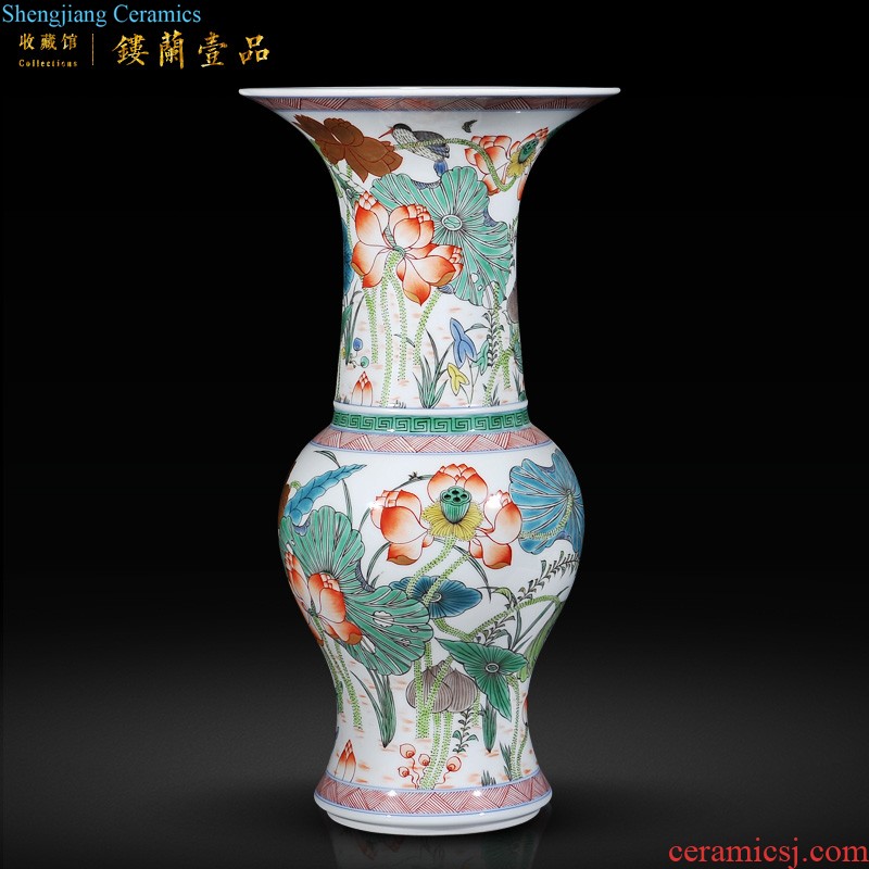 Jingdezhen ceramic the qing emperor kangxi emperor kiln colorful pheasant peony PND tail-on vase sitting room adornment style furnishing articles