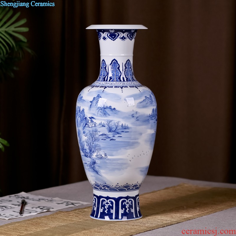 Jingdezhen ceramics furnishing articles Hand painted blue and white porcelain vase cloud castle peak New Chinese style home sitting room adornment