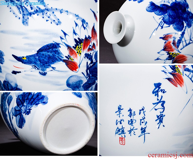 Jingdezhen ceramic hand-painted large blue and white porcelain vase Lin He spring sitting room adornment TV setting wall furnishing articles