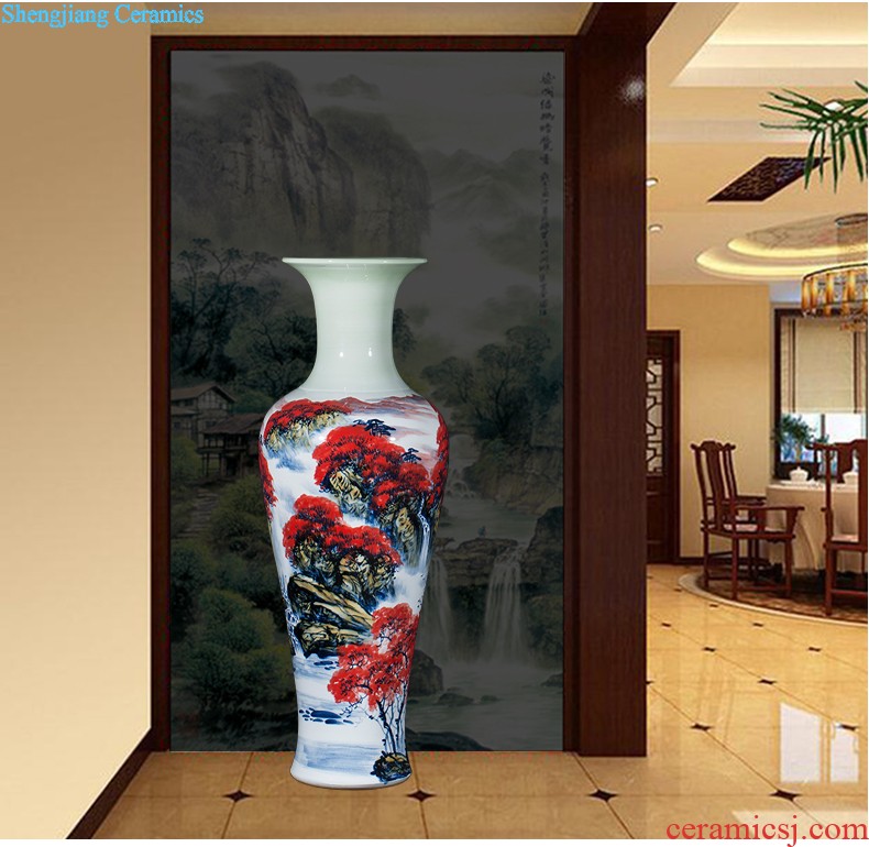 Jingdezhen ceramics hand-painted quiver big vase furnishing articles sitting room floor decoration painting scroll cylinder decoration