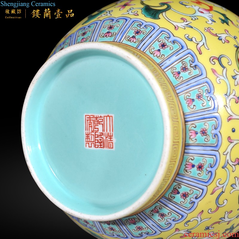 Jingdezhen ceramic imitation qing qianlong emperor kiln enamel around flowers hollow out grain double phoenix grain vase sitting room adornment is placed